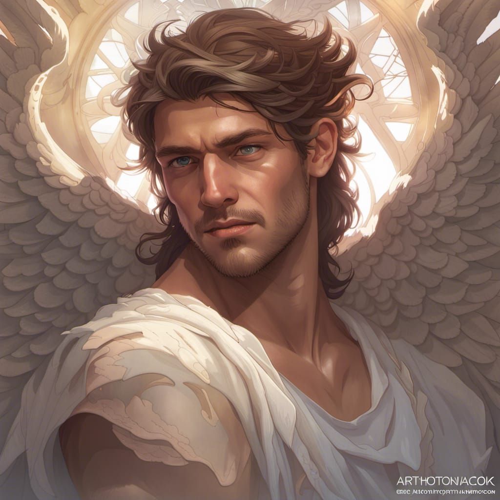 Striking Male Angel Portrait in Hyperdetailed Style