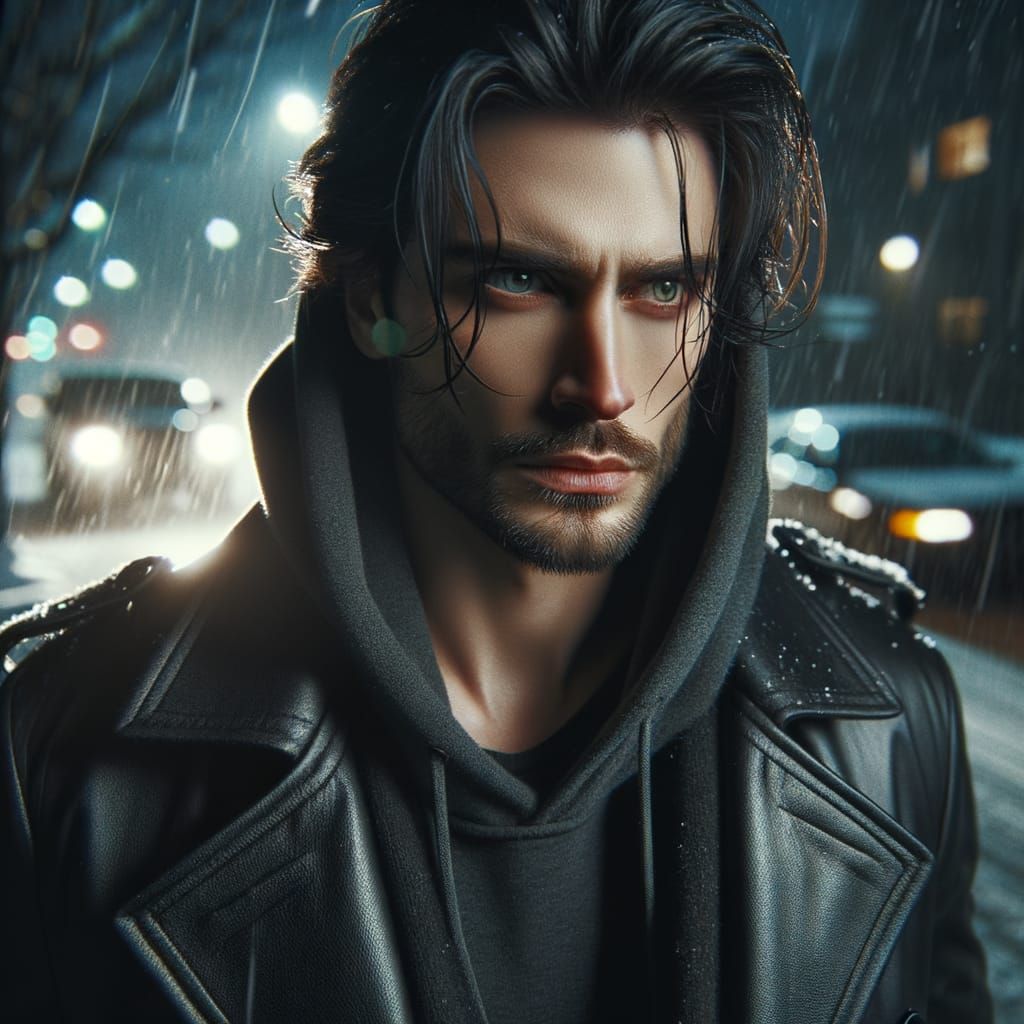 Handsome Vampire in Snowy Anchorage: Cinematic Film Still