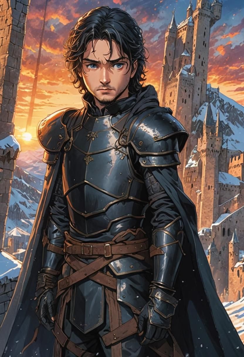 Jon Snow on The Wall: Anime-Style Winter Knight