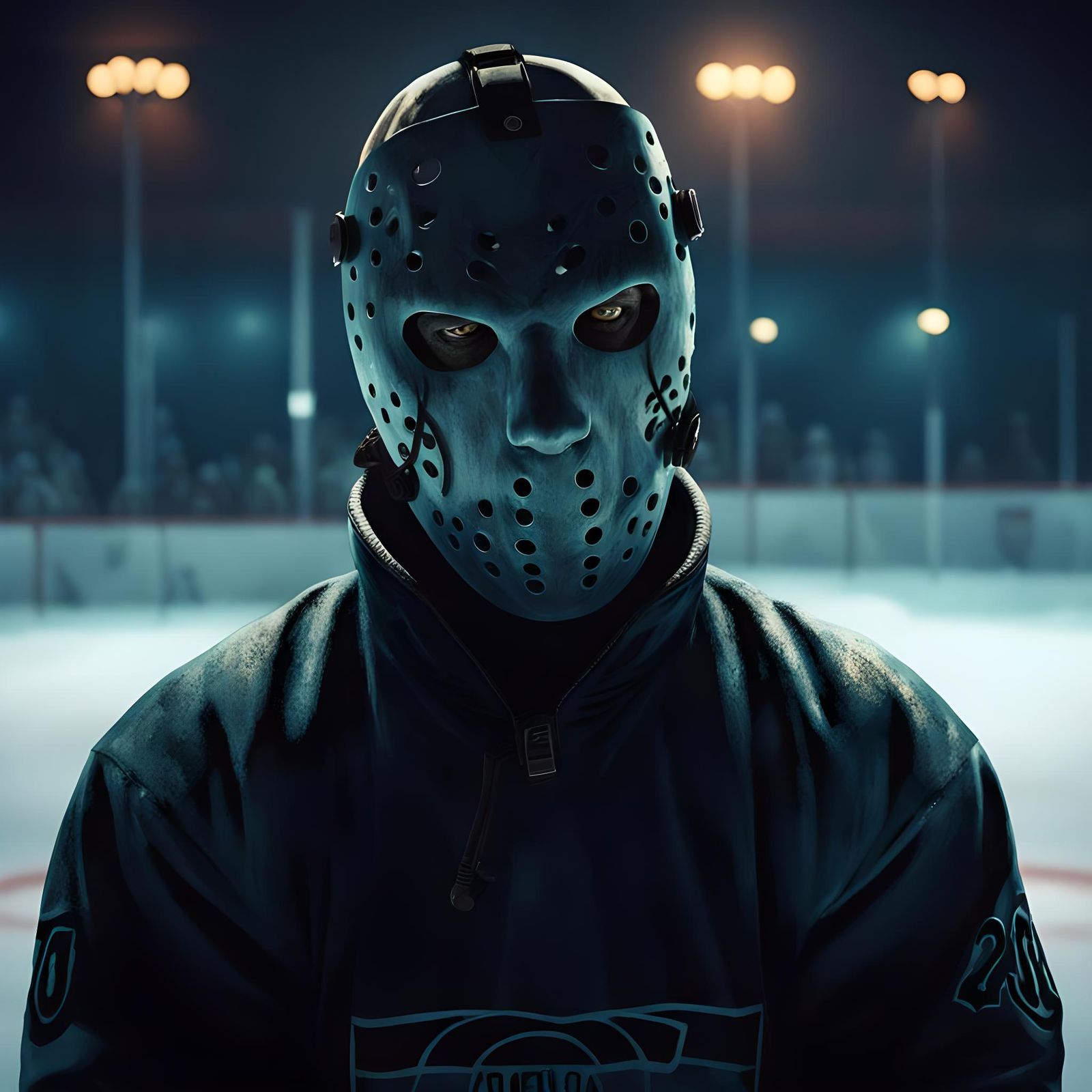 Hyperrealistic Hockey Mask Portrait in High Definition