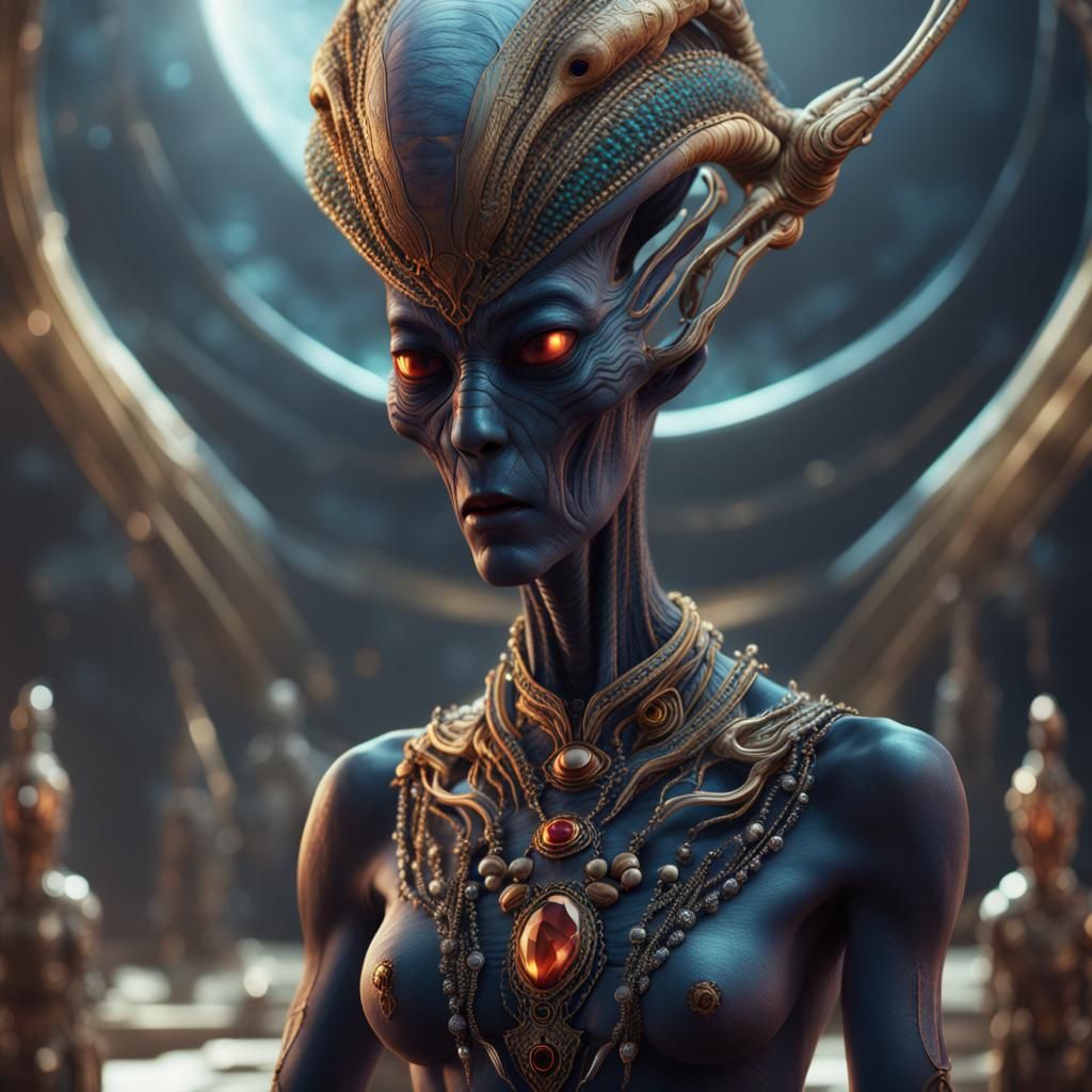Alien Transformation with Jewelry: Detailed Matte Painting