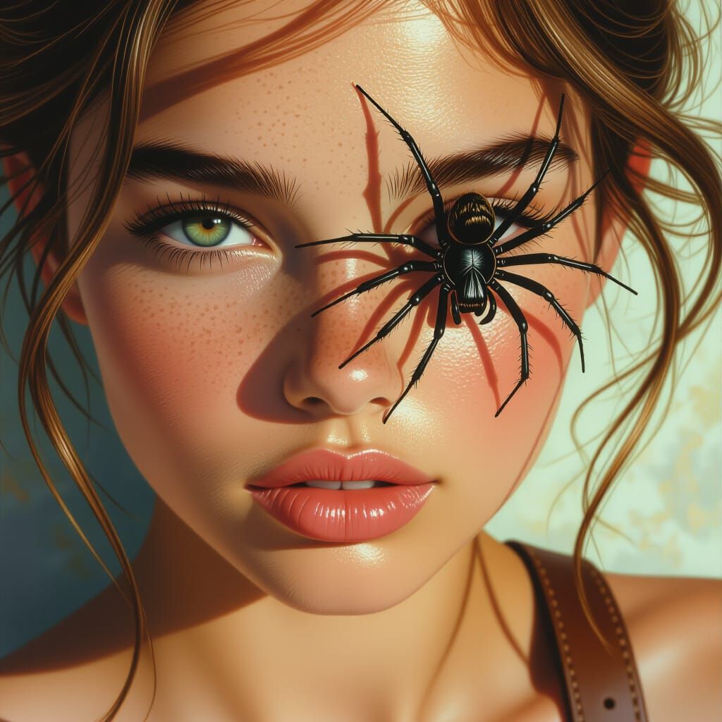 Hyperrealistic Macro Portrait: Girl with Spider and Glowing ...