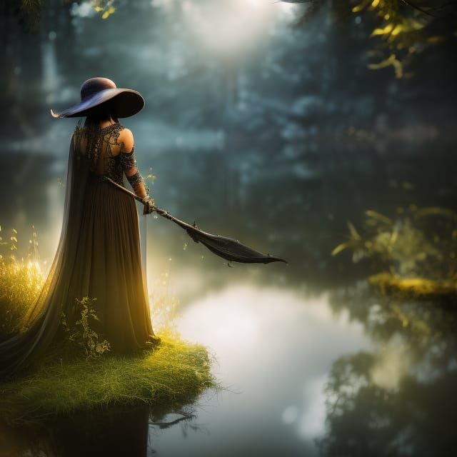 Eerie Pond Portrait in Art Nouveau Style