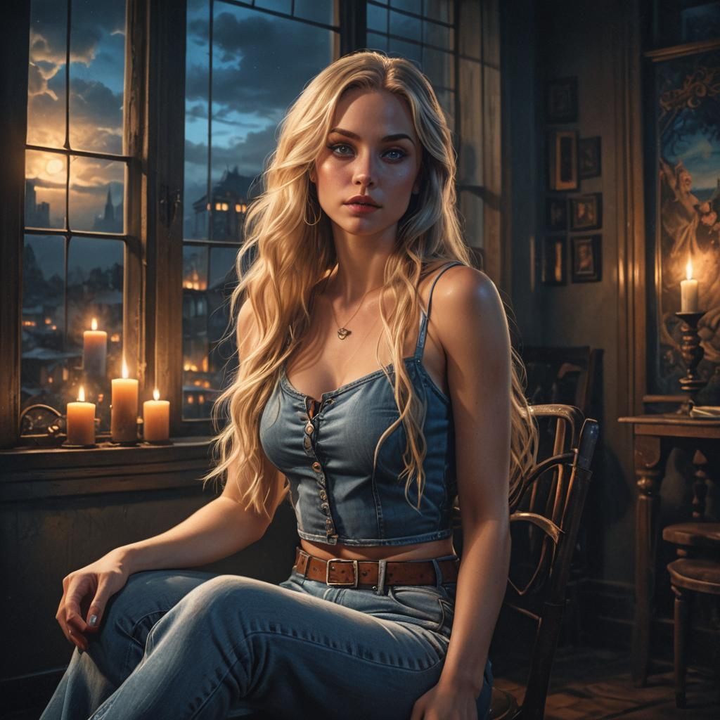 Candlelit Portrait of Woman in Moody Room