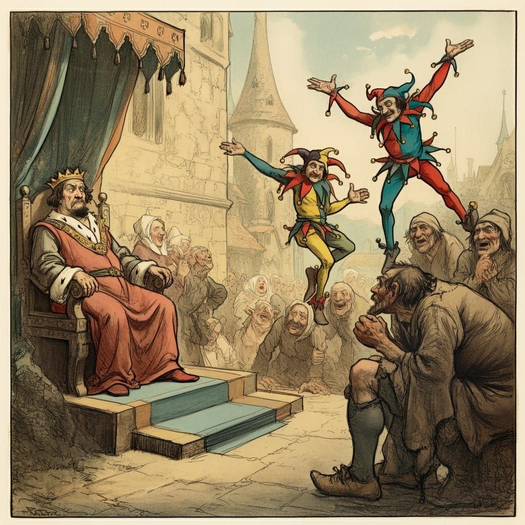 Satirical Medieval Ceremony in Cartoon Style
