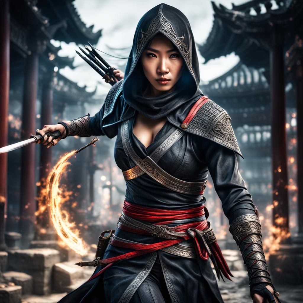 Hyperrealistic Asian Female Assassin with Magic