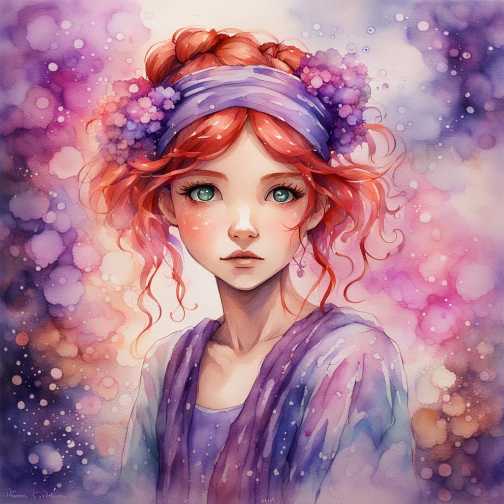Whimsical Anime Girl in Watercolor Style
