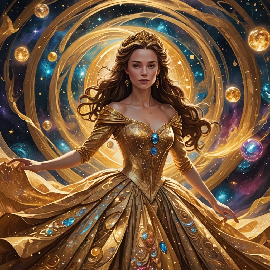 Belle in Cosmic Astral Environment, Mixed Media Illustration