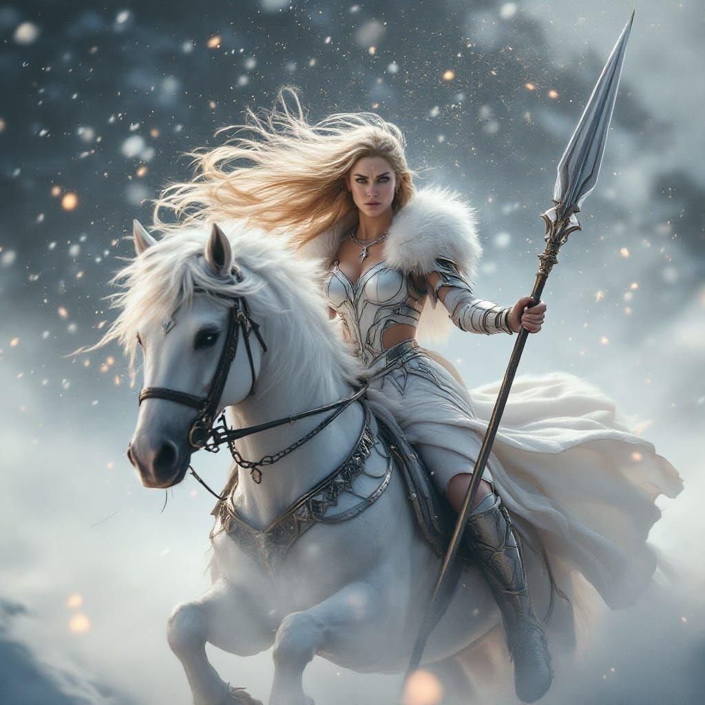 Valkyrie Warrior in Epic Snow Storm