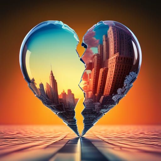 Cartoon Glass Heart Broken in Half