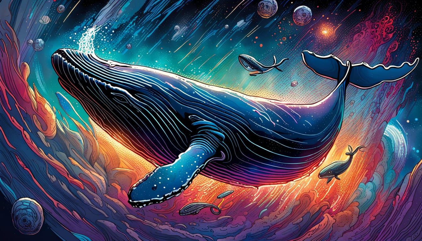 Whale in Space: Hyperrealistic Comic Book Art