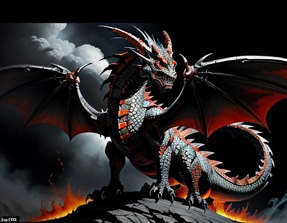 Fiery Dragon in Dynamic Fantasy Art Style