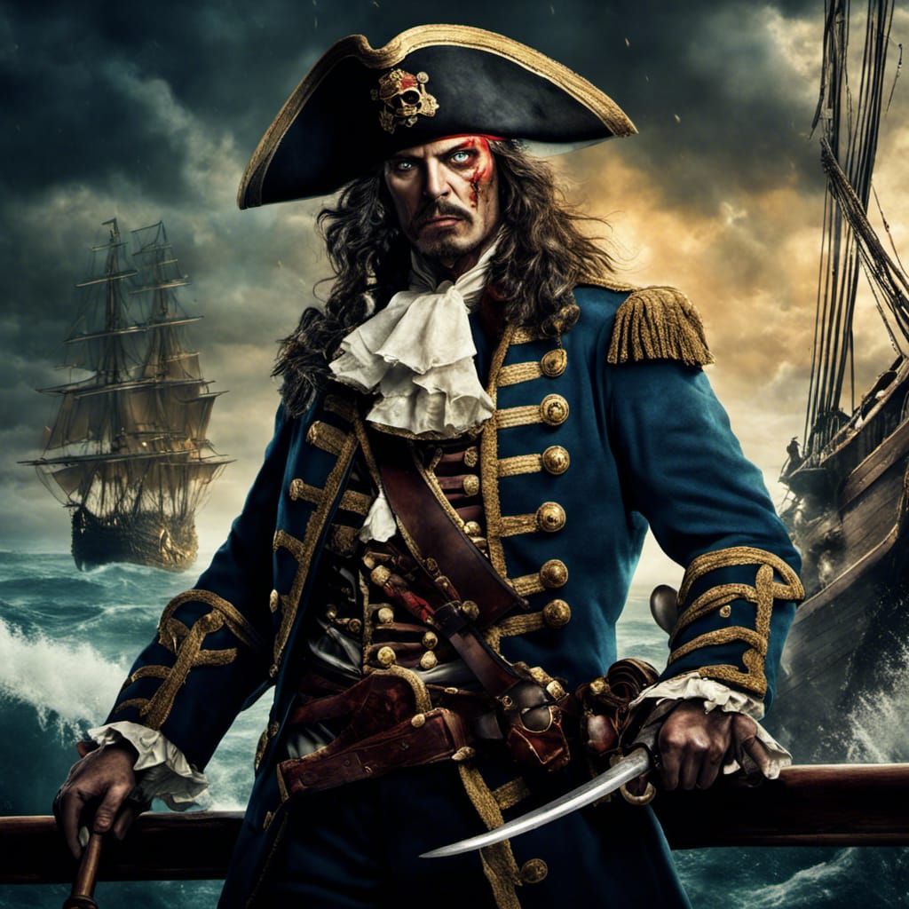 Zombie Pirate Captain Battles British Navy, Detailed Matte P...