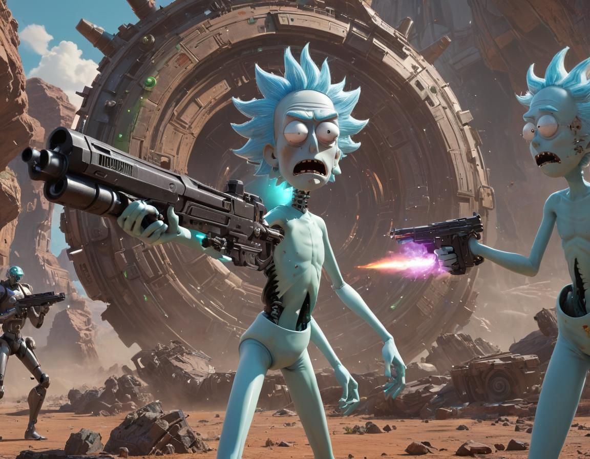 Rick and Morty vs Alien Robots in 3D