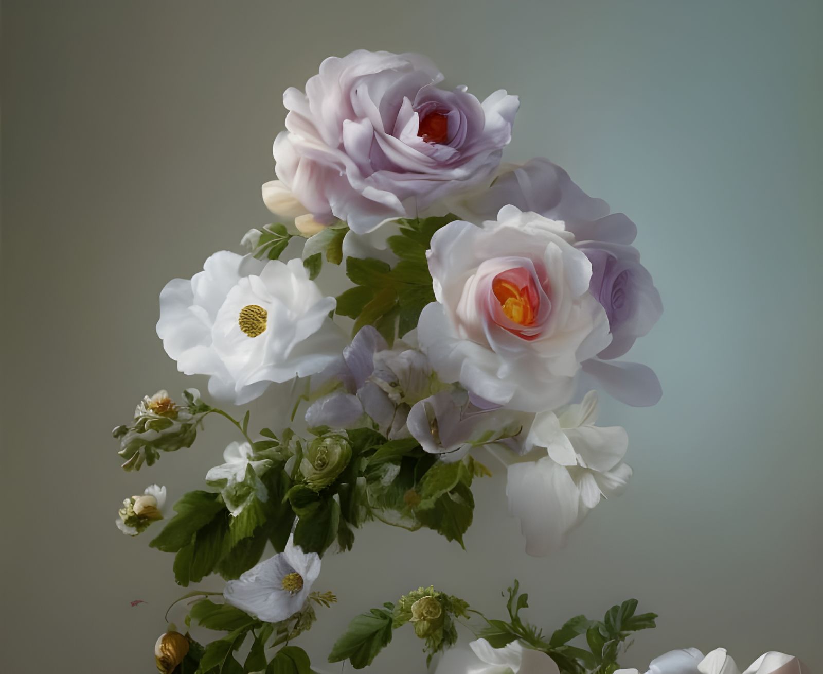 Hyperrealistic Roses and Blossoms in Soft Light