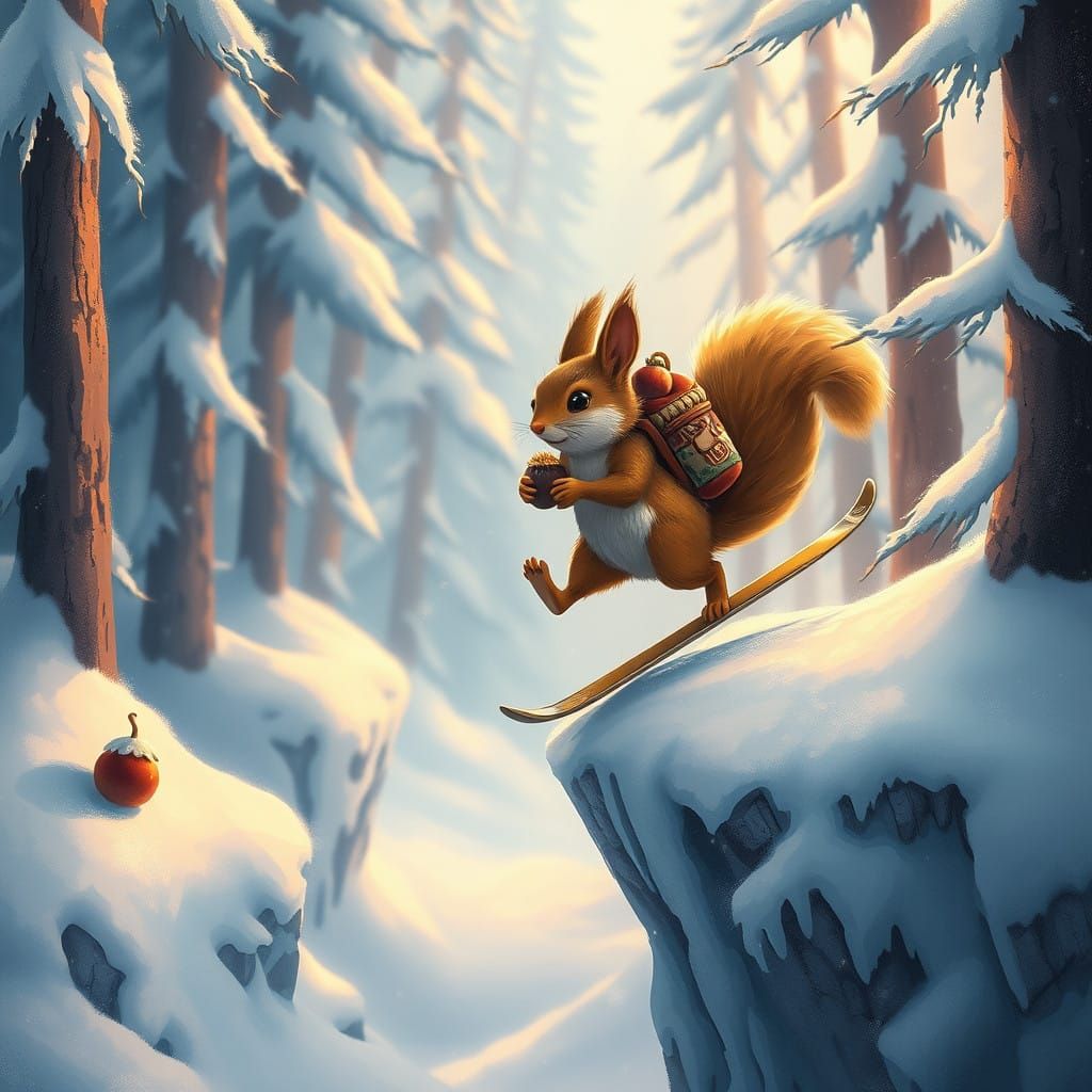 Squirrel Skier in Winter Wonderland
