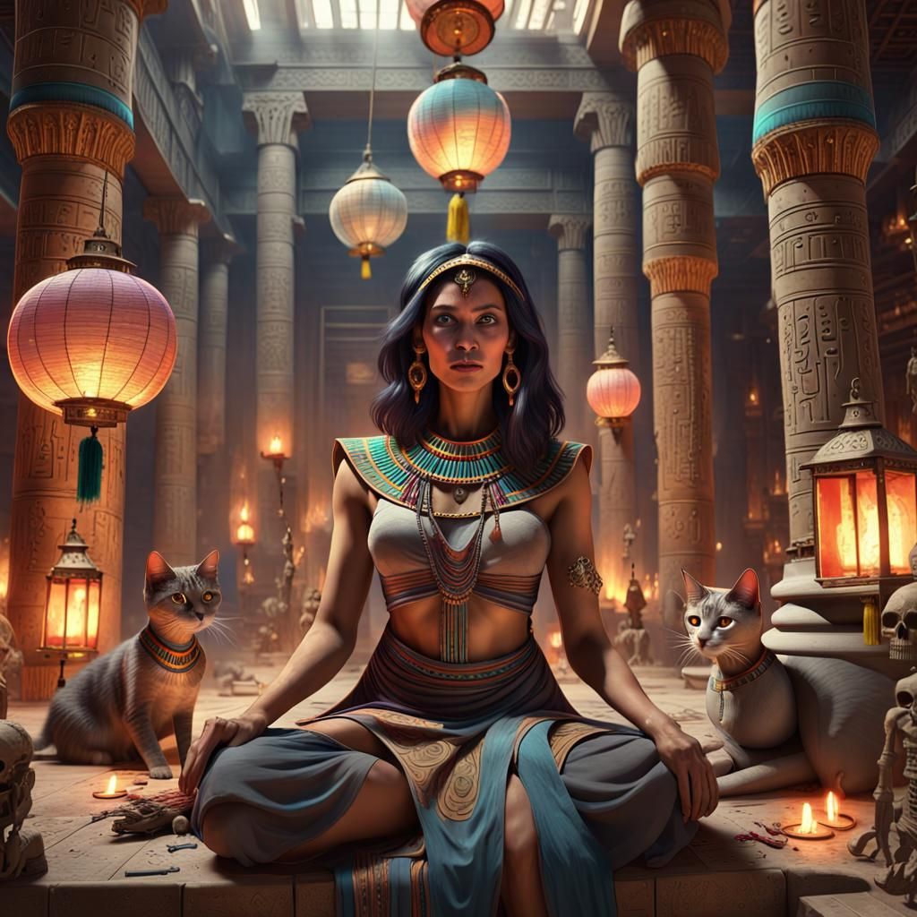 Ancient Egyptian Woman in Temple: Dark Fantasy Art