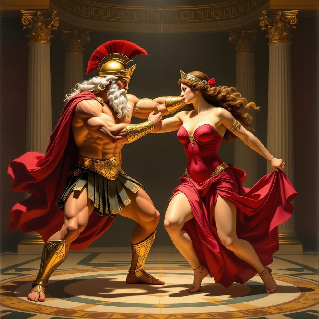 Greek God Wrestles Goddess of Love in Renaissance Style