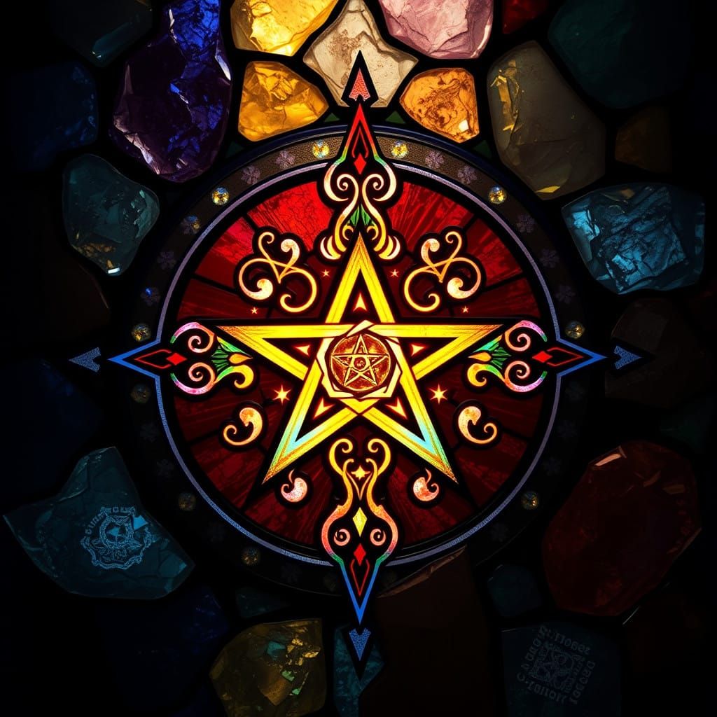 Mystical Pentacle Stained Glass Artwork