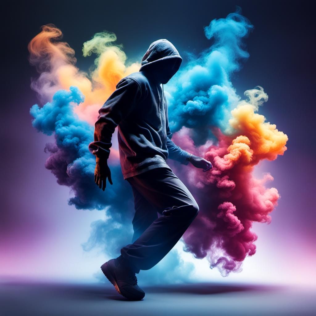 Hyperrealistic Smoke Dancer in Splash Art Style