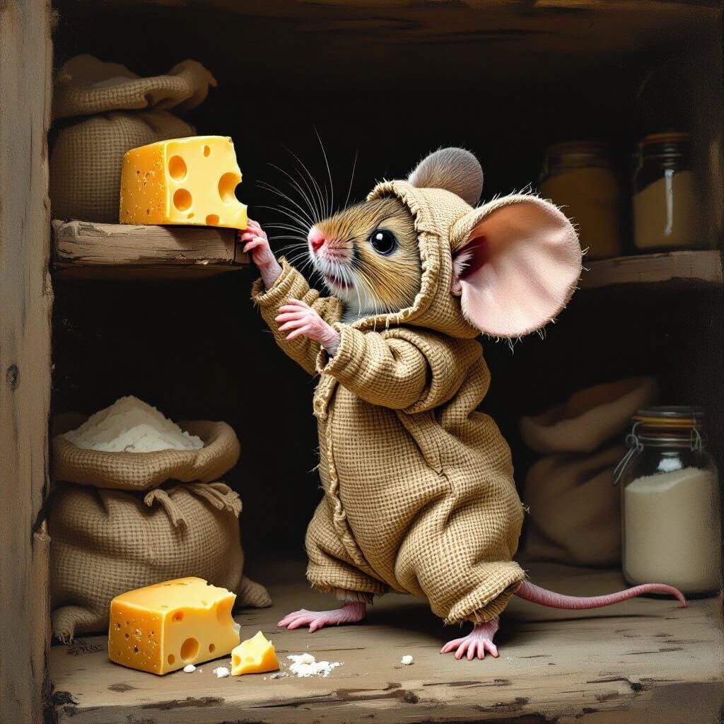 Mouse in Elephant Costume Reaches for Cheese