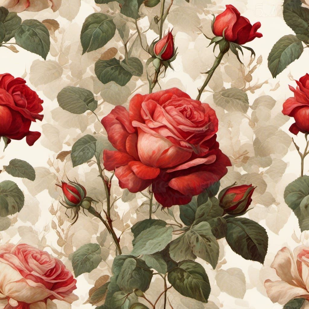 Hyperreal Red Rose Oil Painting on Old Paper