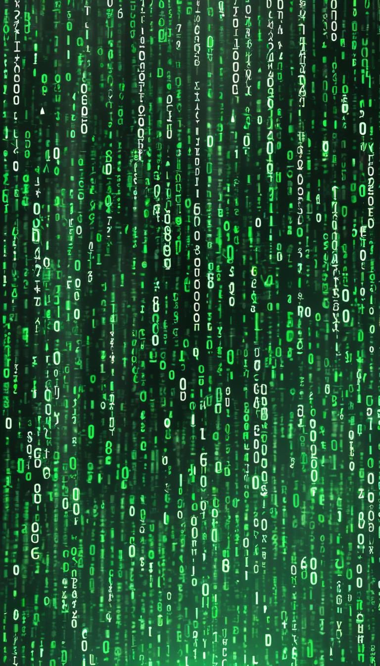 The Matrix green code background, black and white numbers in...