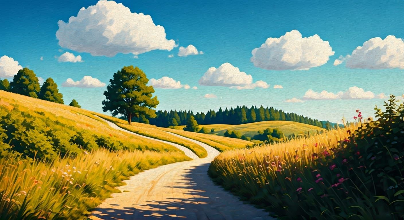 Winding Path in Hopper Style with Colorful Sky