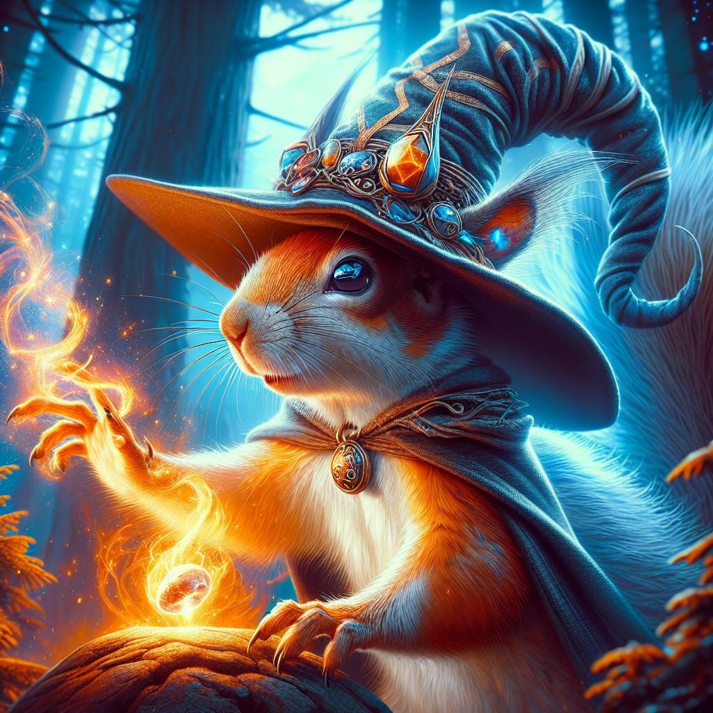 Mystical Squirrel Wizard Conjures Magical Flames