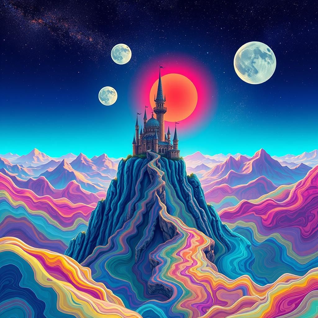 Mystical Castle Suspended in Alien Landscape
