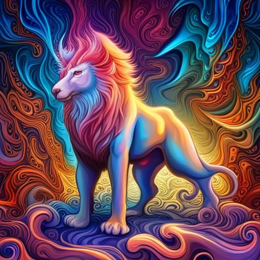 Fantastic Lion Hybrid in Abstract Vector Style