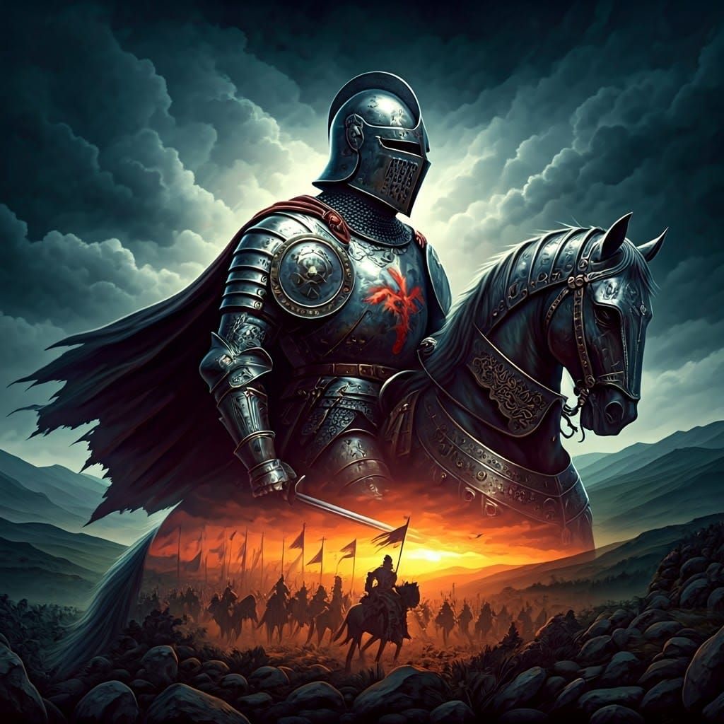 Medieval Knight in Epic Double Exposure Artwork