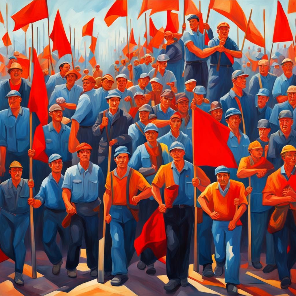 Workers in Solidarity: A Vivid Matte Painting