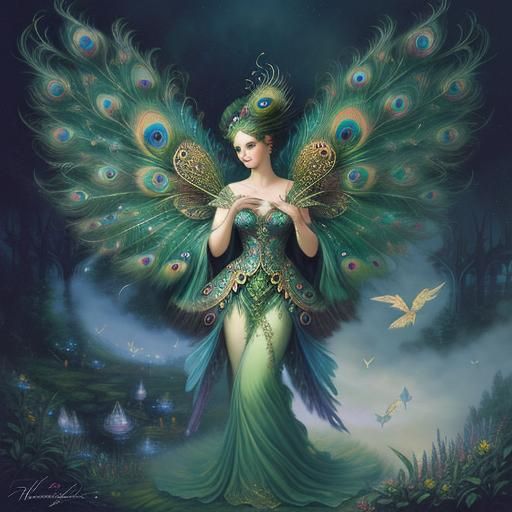 Ethereal Peacock Fairy with Large Wings