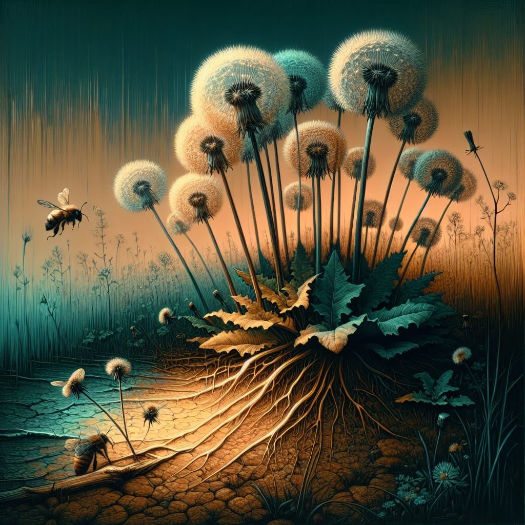 Luminous Dandelion Cluster in Twilight Digital Art