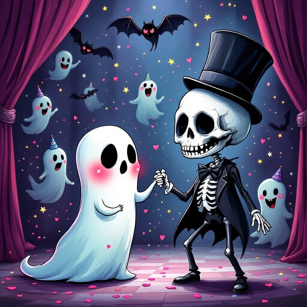 Poltergeist Accepts Dance Invitation from Skeleton in Whimsi...