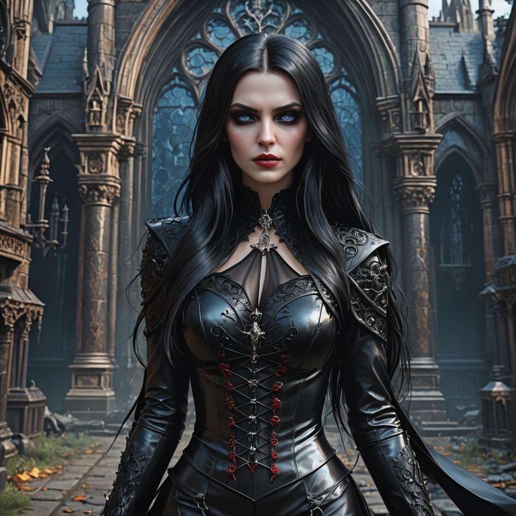 Gothic Vampire Girl in Detailed Matte Painting