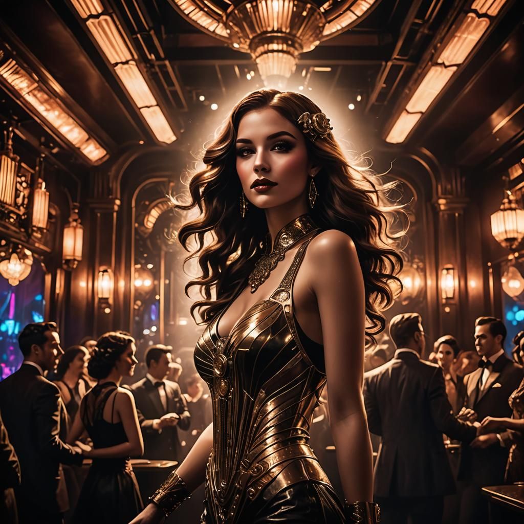 Ecstatic Dancer in Dark Art Deco Nightclub