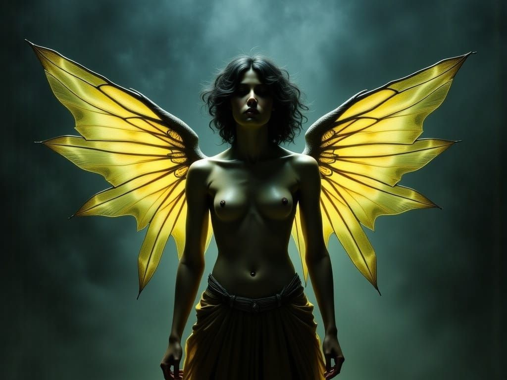 Glowing Dark Angel with Radiant Wings