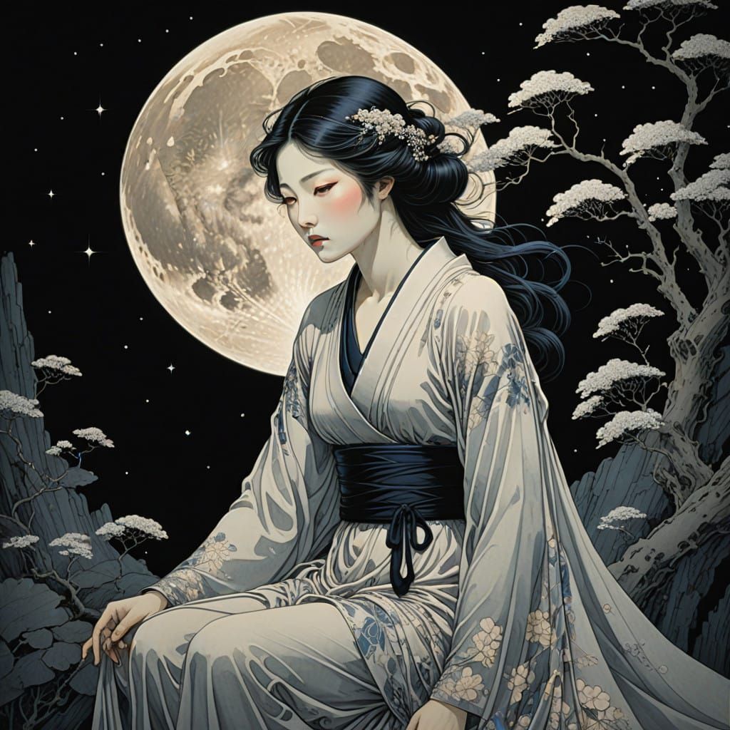 Ethereal Moon Goddess in Dreamlike Setting