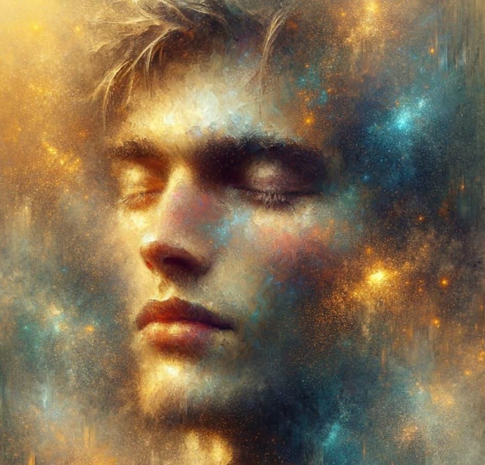 Golden Serenity: Close-Up Portrait in Impressionist Watercol...