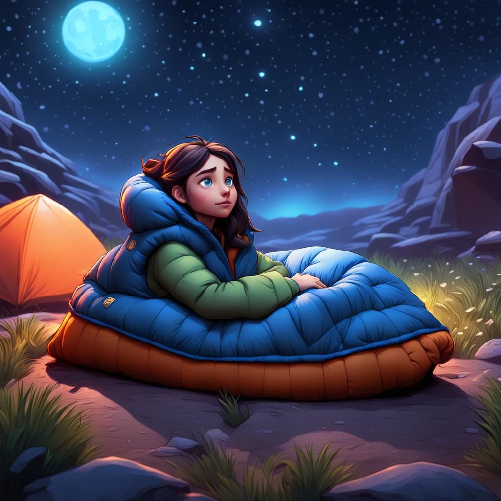 Cute Girl Under Stars: Comic Book Style Digital Art