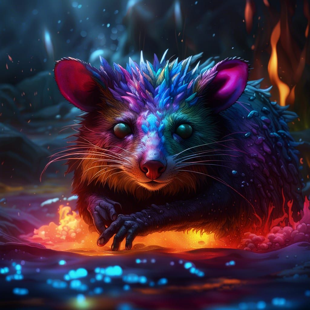 Rainbow Possum Asleep in Fire and Ice