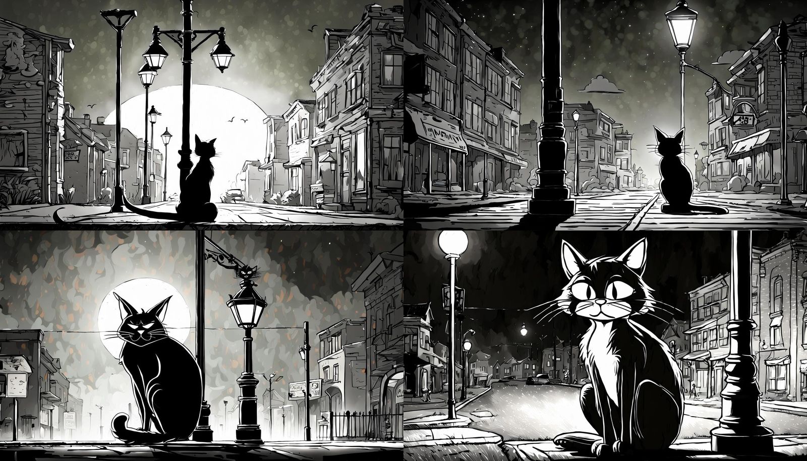 Cat Leaning on Lamppost in Classic Animation Style