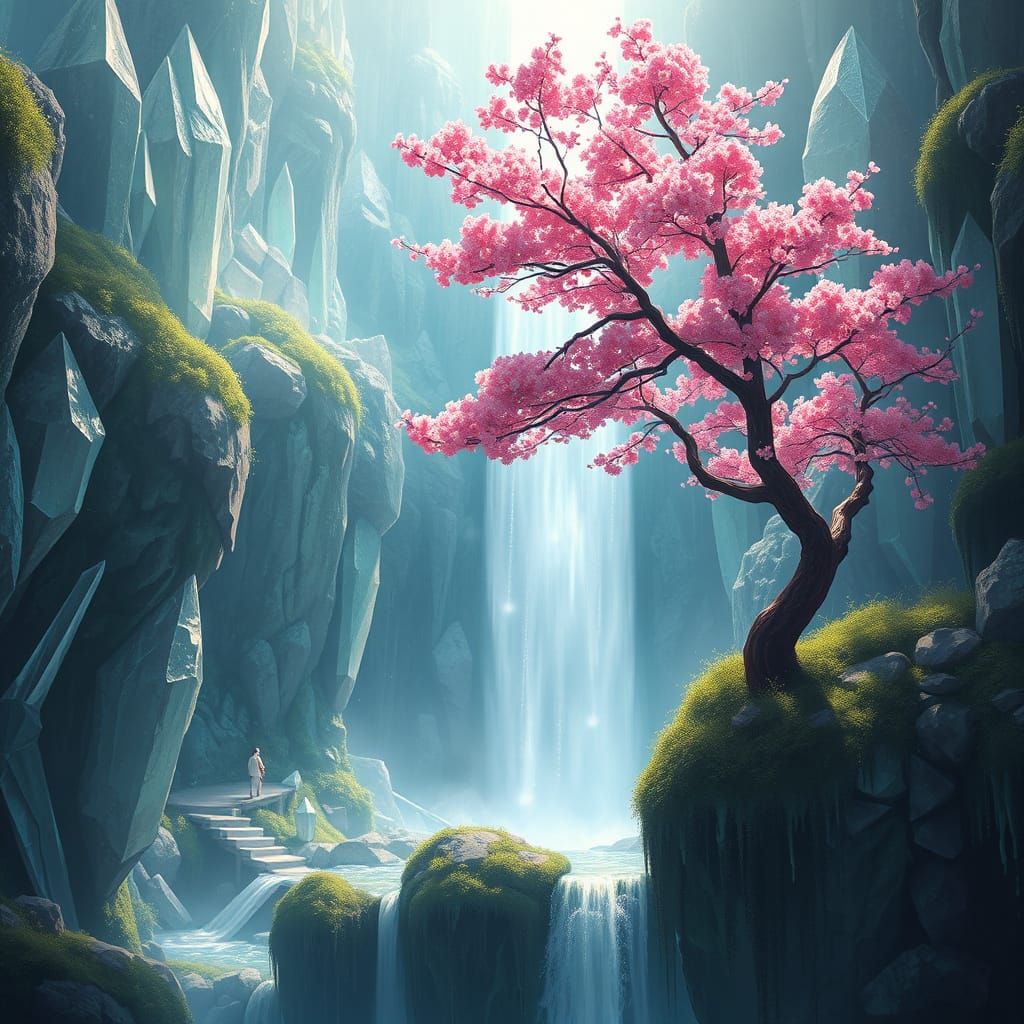 Crystal Kingdom: Waterfall and Cherry Blossom Tree