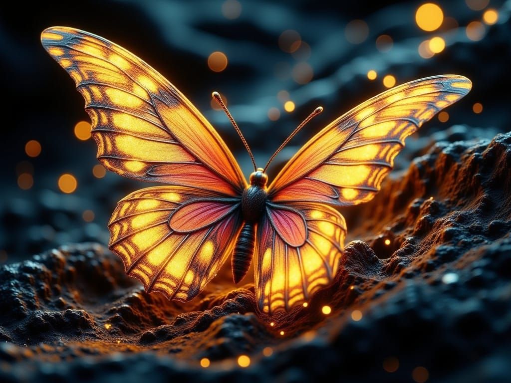 Surreal Fantasy Butterfly in Burnished Gold and Fairy Lights