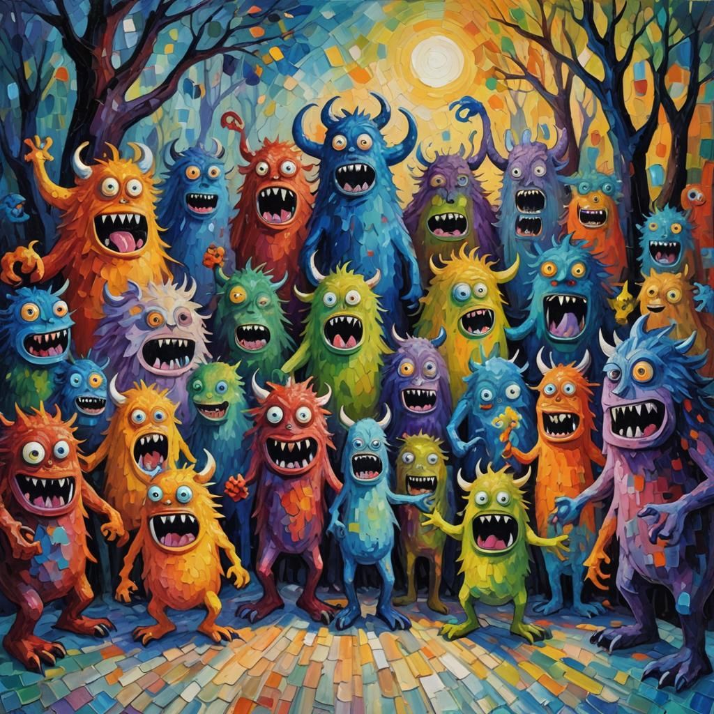 Monsters Welcome You Home: Expressionist Oil Painting