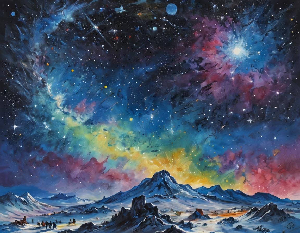 Orion Constellation in Gouache Style Nightscape