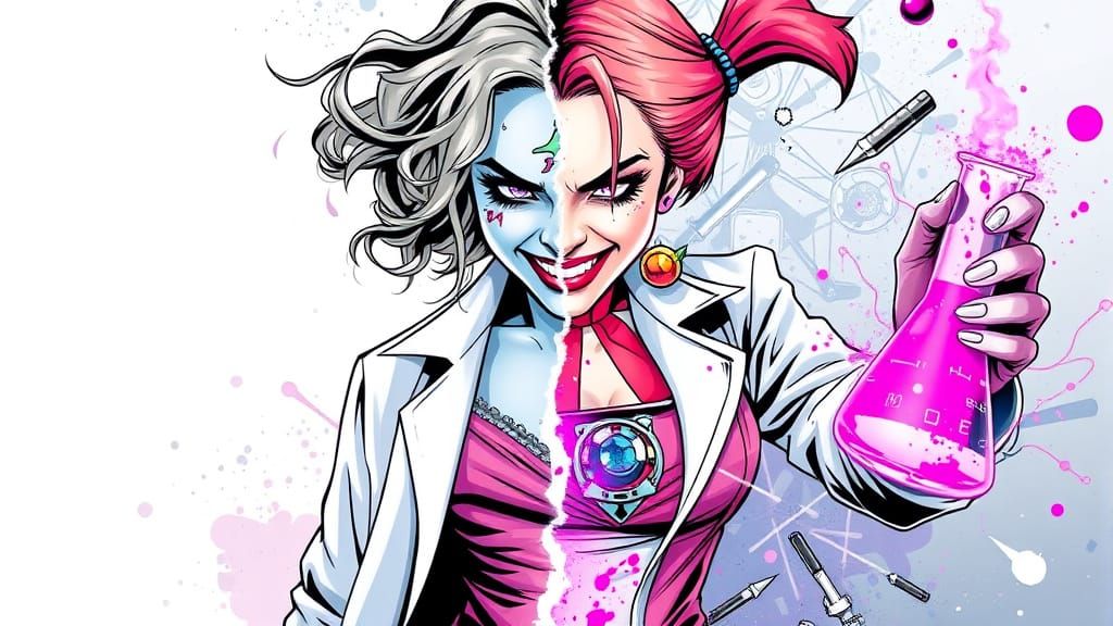 Dual Persona: Scientist and Chaotic Comic Book Character