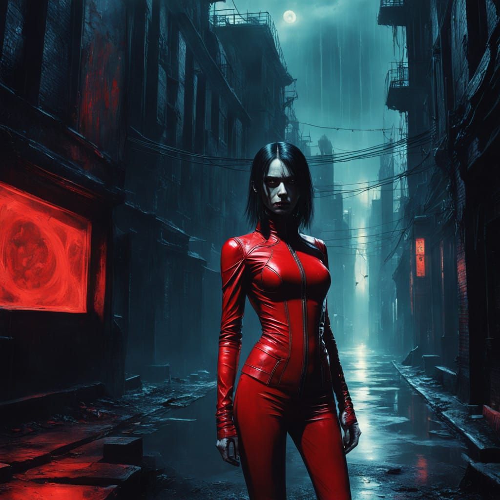 Gothic Vampire Goddess in Crimson Latex